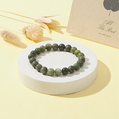 Natural Chinese Jade Round Beaded Stretch Bracelets for Women BJEW-TA00282-1