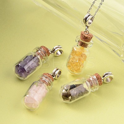Cute Design Glass Wishing Bottle Antique Silver Tone Alloy Gemstone Pendants PALLOY-JF00068-1