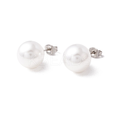 6 Pair Shell Pearl Round Ball Stud Earrings EJEW-A067-18B-P-1