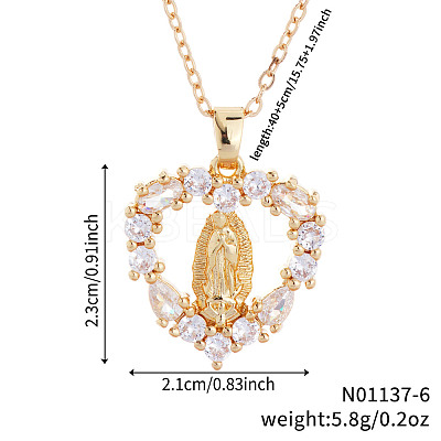 Vintage Brass Cubic Zirconia Religious Virgin Mary Heart Hollow Pendant Necklaces LS-AB7554-2-1