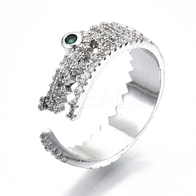 Brass Micro Pave Clear Cubic Zirconia Cuff Rings RJEW-S045-021P-NR-1