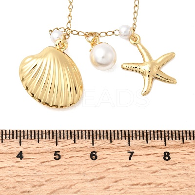 304 Stainless Steel Starfish Shell Shape Pendant Necklaces for Women NJEW-F356-02G-1