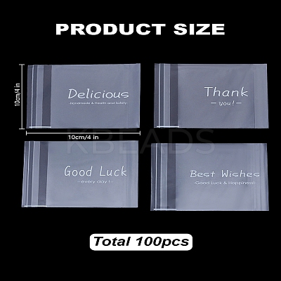 100Pcs 4 Styles Word Print Frosted Plastic Cellophane Cookie Bags ABAG-LP0001-32-1