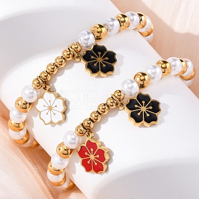 201 Stainless Steel Round Beaded Stretch Bracelets BJEW-C090-03G-C-1