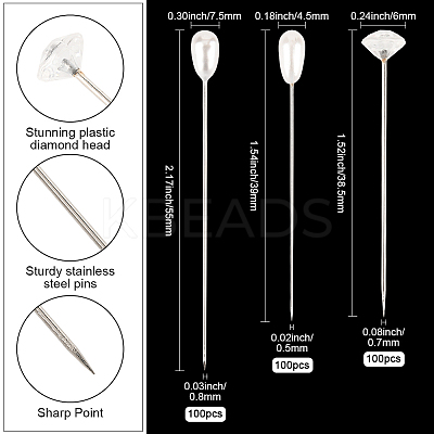 3 Bags 3 Styles Iron/Steel Pins FIND-SP0004-67-1