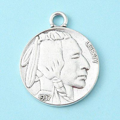 Antique Silver Tibetan Style Alloy Coin Pendants X-TIBEP-GC001-AS-RS-1