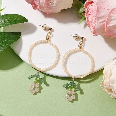 Flower Glass Seed Beads Dangle Earrings EJEW-MZ00148-01-1