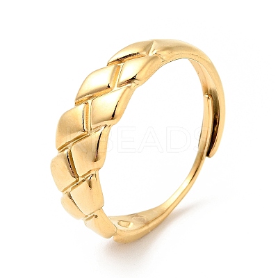Ion Plating(IP) 304 Stainless Steel Textured Rhombus Adjustable Ring for Women RJEW-I085-05G-1