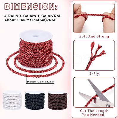 4 Rolls 4 Colors Polyester Cord OCOR-TA0002-63B-1