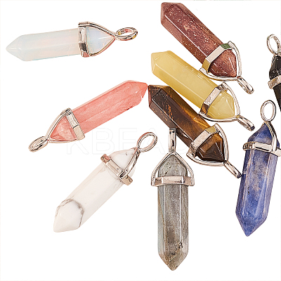 10Pcs 10 Style Natural & Synthetic Gemstone Pointed Pendants G-CJ0001-72-1