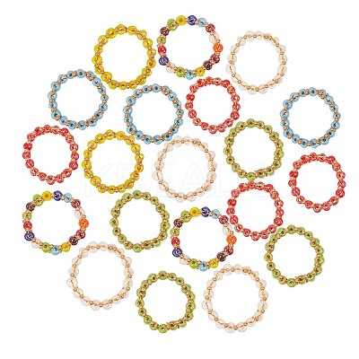 30Pcs 6 Colors Round Glass Seed Beaded Finger Rings RJEW-SZ0001-01-1