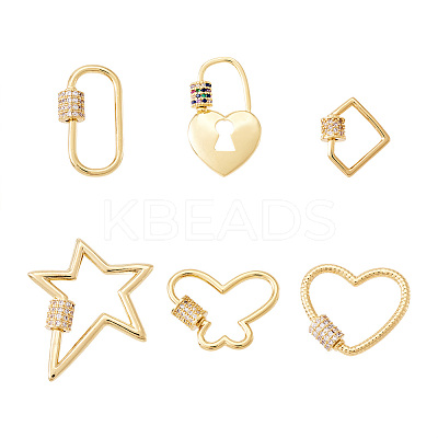 Brass Micro Pave Clear Cubic Zirconia Screw Carabiner Lock Charms ZIRC-TA0001-13G-1