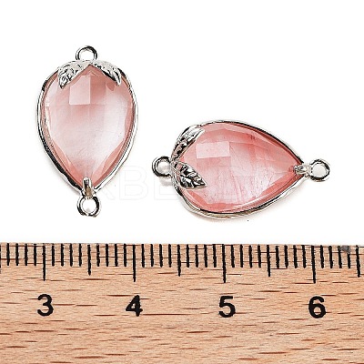 Cherry Quartz Glass Faceted Teardrop Connector Charms G-B081-03P-02-1