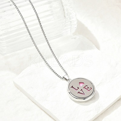 316 Surgical Stainless Steel Aromatherapy Diffuser Perfume Hollow Flat Round Pendant Box Chain Necklaces NJEW-R016-01P-03-1