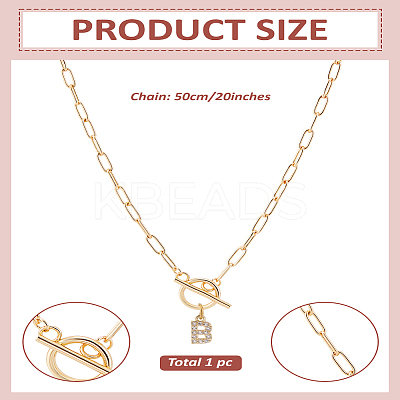 1Pc 304 Stainless Steel Chain & Brass Micro Pave Cubic Zirconia Letter Pendant Necklaces NJEW-LP0001-36B-G-1
