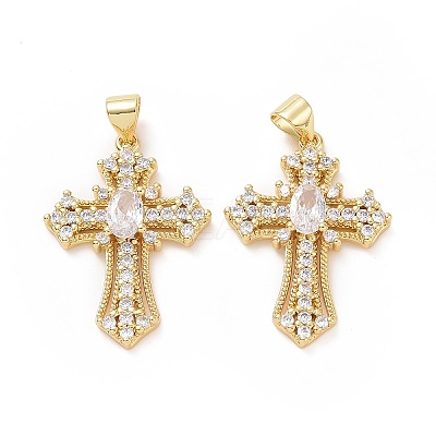 Brass Cubic Zirconia Pendants ZIRC-I062-31G-1