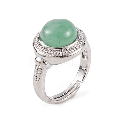 Natural Green Aventurine Round Adjustable Rings RJEW-K271-04P-10-1