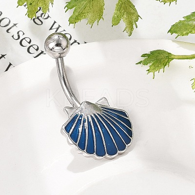 Alloy Enamel Shell Shaped Curved Barbell Belly Rings AJEW-R007-02P-1