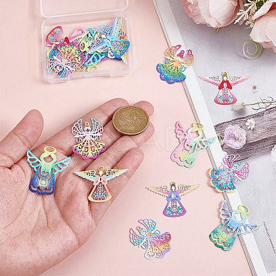 24Pcs 12 Colors 201 Stainless Steel Etched Metal Embellishments Pendants STAS-WR0001-46-1
