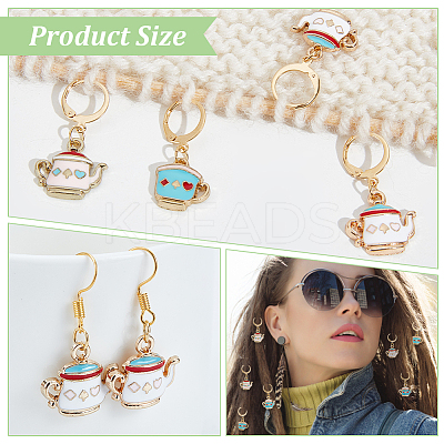 12Pcs 4 Style Alloy Enamel Teapot & Cup Charm Locking Stitch Markers HJEW-PH01674-1