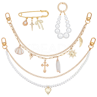 4Pcs 4 Styles 304 Stainless Steel  Chains Bag Decorative Chains and Brooch Sets HJEW-UN00078-1