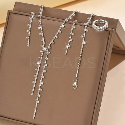 Alloy Rhinestone Tassel Pendant Necklace & Stud Earring & Ring FS-WG7E587-02-1