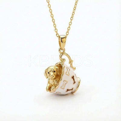 Brass White Enamel Animal Cup Pendant Necklaces for Women WG2B305-01-1