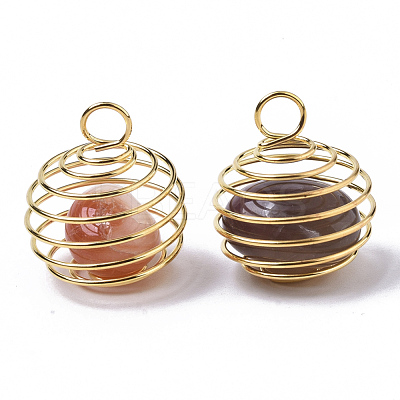 Iron Wrap-around Spiral Bead Cage Pendants IFIN-R239-13G-1