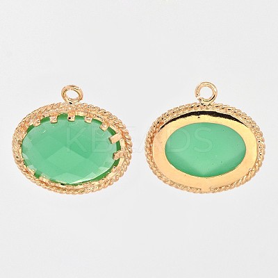 Long-Lasting Plated Golden Tone Brass Glass Oval Charms LS-GLAA-J059-04G-1