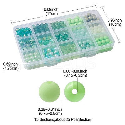 375Pcs 15 Styles Acrylic Beads MACR-YW0002-59B-1