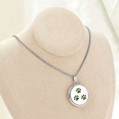 316 Surgical Stainless Steel Aromatherapy Diffuser Perfume Hollow Flat Round Pendant Box Chain Necklaces NJEW-R016-01P-05-1
