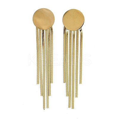 304 Stainless Steel Flat Round Tassel Stud Earrings LS-EJEW-Q040-04G-1