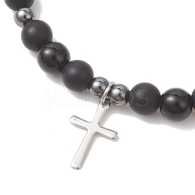 201 Stainless Steel Cross Charm Bracelets BJEW-JB13358-1