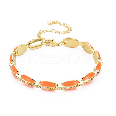 Brass Micro Pave Cubic Zirconia Link Chain Bracelet for Women BJEW-T020-05G-03-1