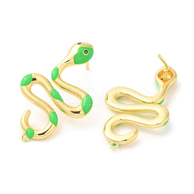 Enamel Snake Stud Earrings with Rhinestone EJEW-D059-03-1