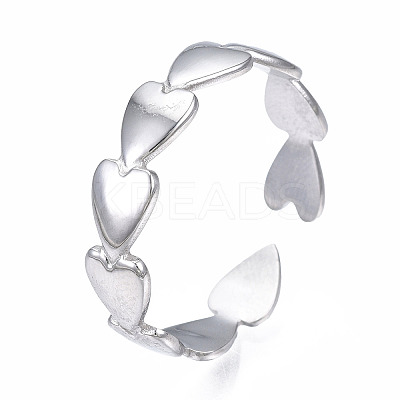 Non-Tarnish 304 Stainless Steel Heart Wrap Open Cuff Ring LS-RJEW-T023-69P-1