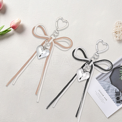 2Pcs 2 Colors Alloy Heart & PU Leather Bowknot Pendant Decorations FIND-GF0008-39-1