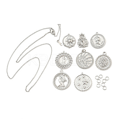 DIY Flat Round Brass Micro Pave Clear Cubic Zirconia Pendant Necklaces Making Kits KK-S386-39P-1