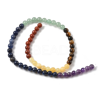 Chakra Natural Red Jasper & Yellow Jade & Green Aventurine & Tiger Eye & Sodalite & Amethyst Beads Strands G-NH0002-E02-6mm-1