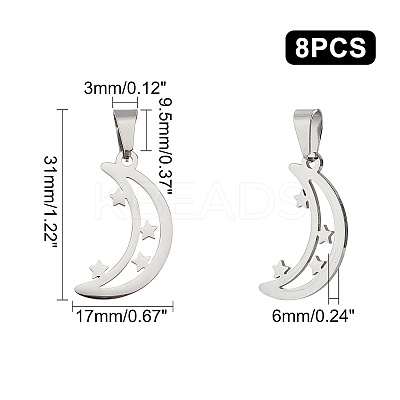8Pcs 304 Stainless Steel Pendants STAS-UN0030-75-1