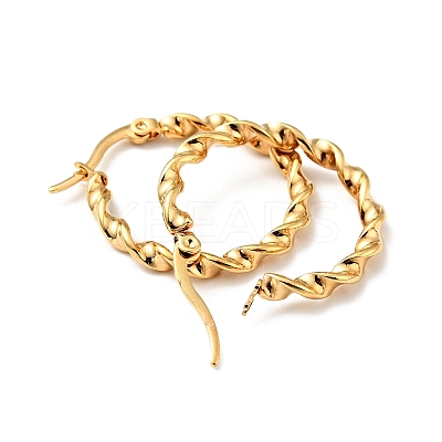 PVD Vacuum Plating 201 Stainless Steel Twist Rope Hoop Earrings with 304 Stainless Steel Pins for Women LS-EJEW-D279-02G-01-1