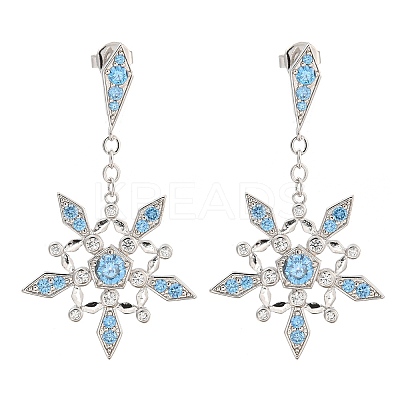Rack Plating Brass Micro Pave Clear Cubic Zirconia Snowflake Dangle Stud Earrings EJEW-T021-03P-1