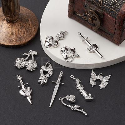 10Pcs 10 Style Halloween Theme Rack Plating Alloy Pendants FIND-YW0003-84-1