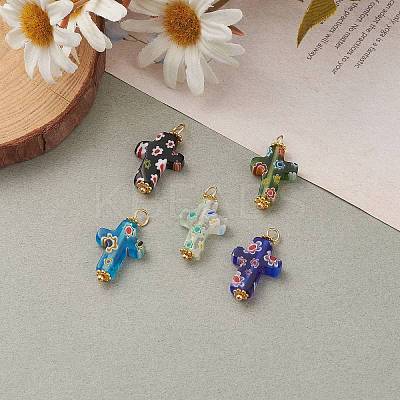 Handmade Millefiori Glass Pendants X-PALLOY-JF00577-1
