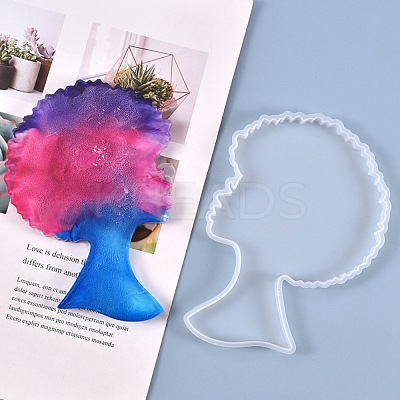 Afro Female Silhouette Silicone Resin Statue Molds DIY-L021-69-1