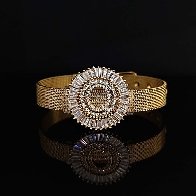Brass Micro Pave Clear Cubic Zirconia Bangles for Women FS-WGA7409-38-1