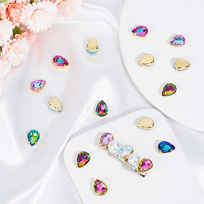 80Pcs 8 Colors Teardrop Sew on Rhinestone GLAA-UN0001-12-1