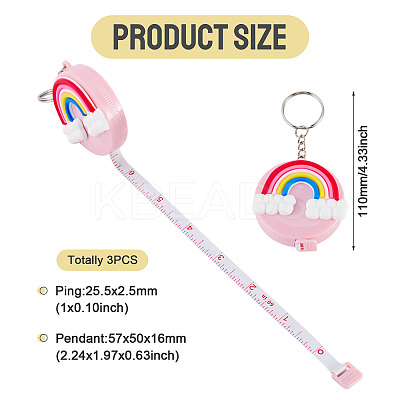 3Pcs Plastic Mini Tape Measure Pendant Keychain KEYC-TADJ0001-04-1