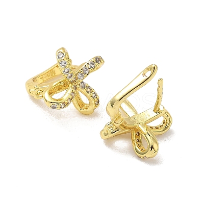Brass Micro Pave Clear Cubic Zirconia Bowknot Hoop Earring Findings KK-G536-12G-1