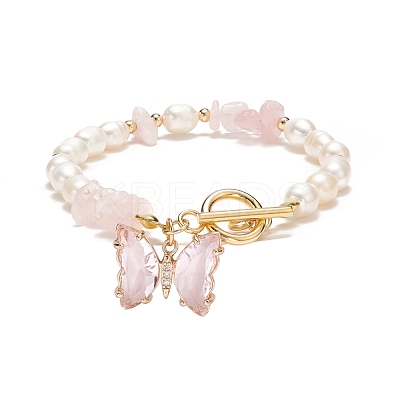 Glass Butterfly Charm Bracelet with Clear Cubic Zirconia BJEW-JB08640-02-1